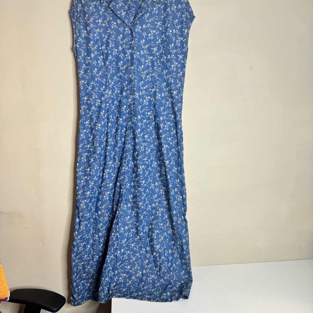 Liz Claiborne Sleeveless Denim Country Floral Maxi Boho Dress - Picture 3 of 8